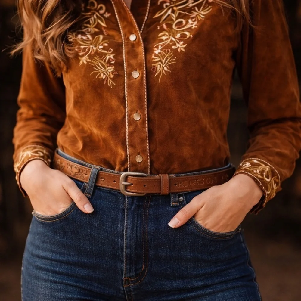 Vintage Erickson Hand-Tooled Leather Western Belt • Horse Motif Size 24
